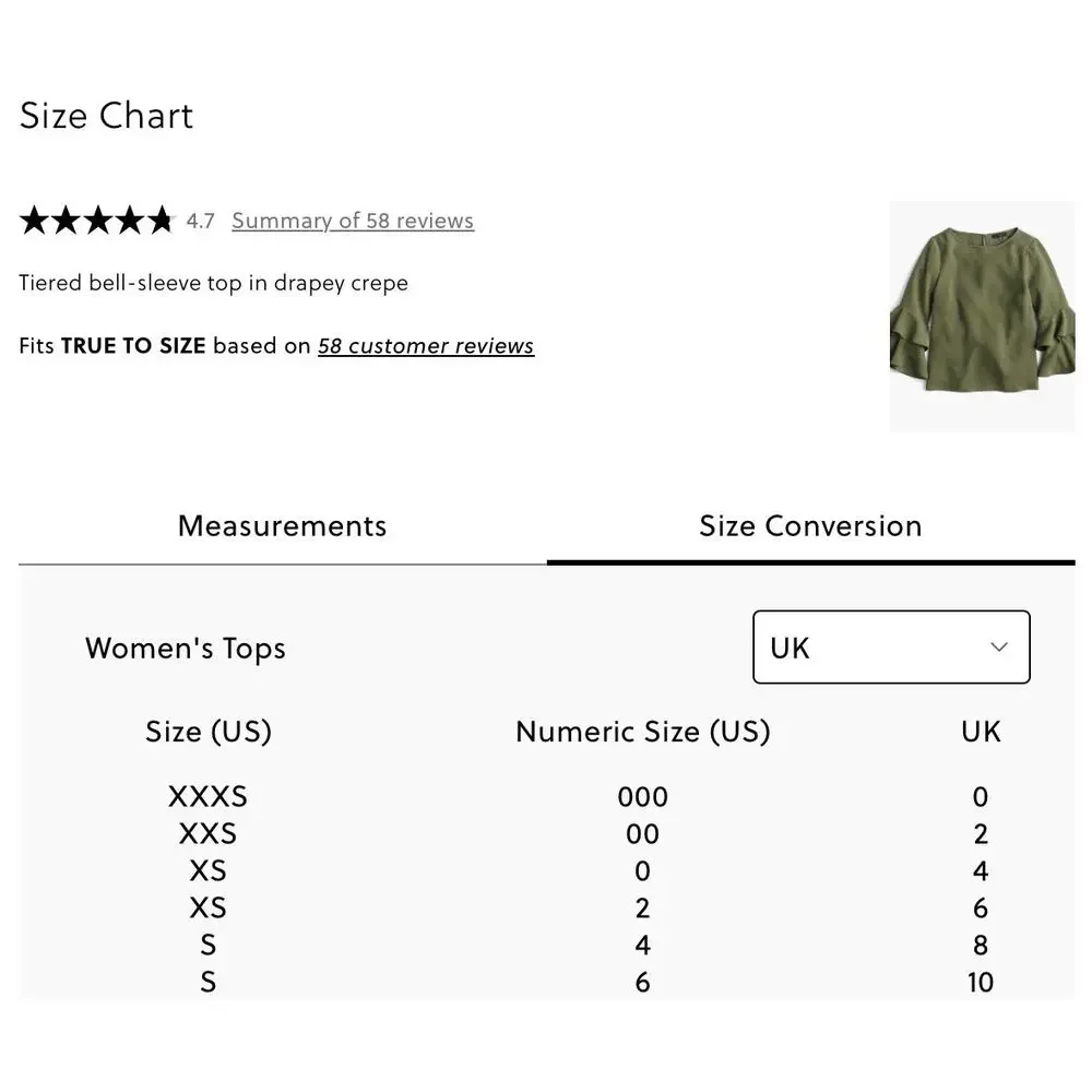 J.Crew Womens Tiered Bell-Sleeve Top Drapey Crepe Loden Green Size 6 Business